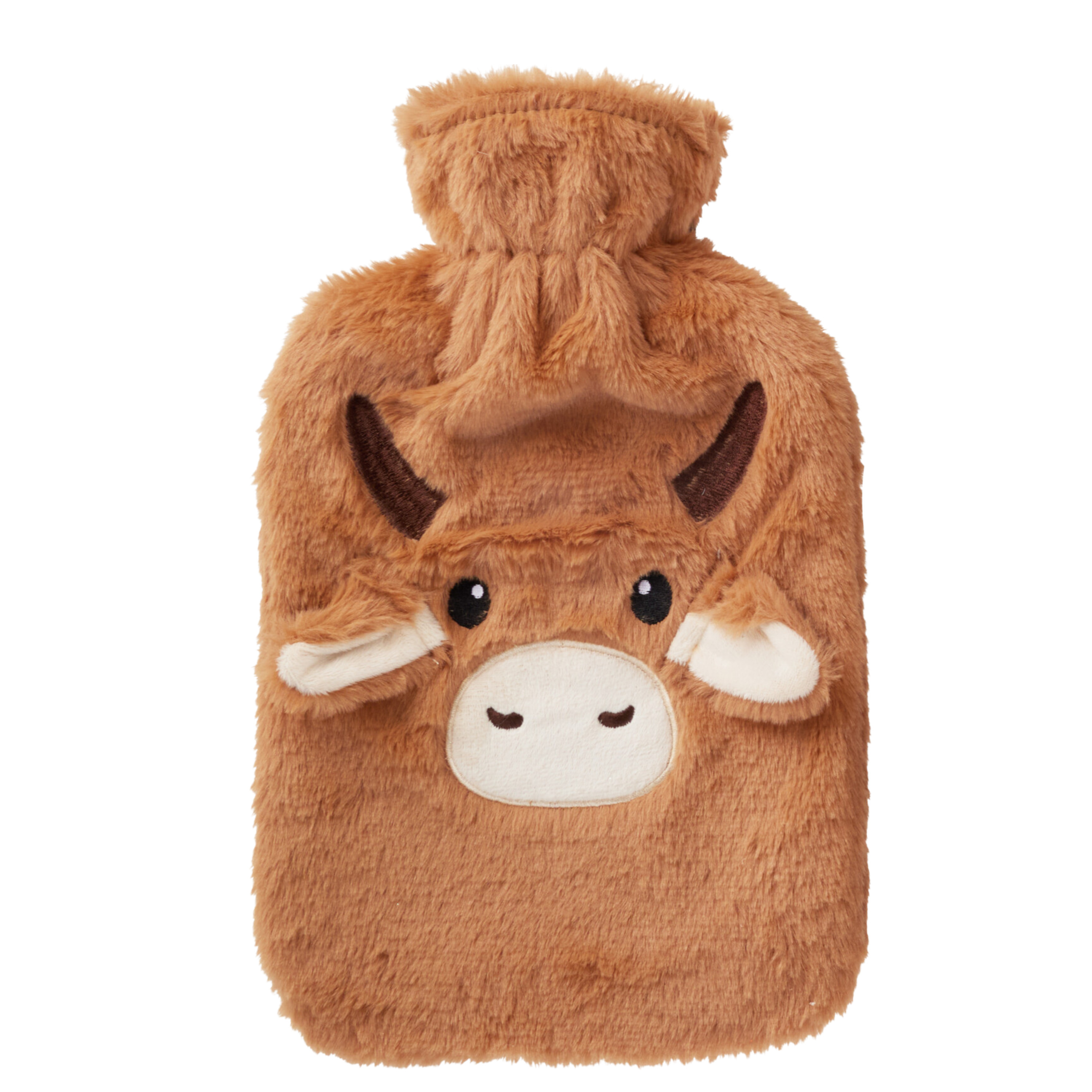 Merkloos Warmwaterkruik - koe - Licht bruin - 2L - pluche - met hoes - kruik -