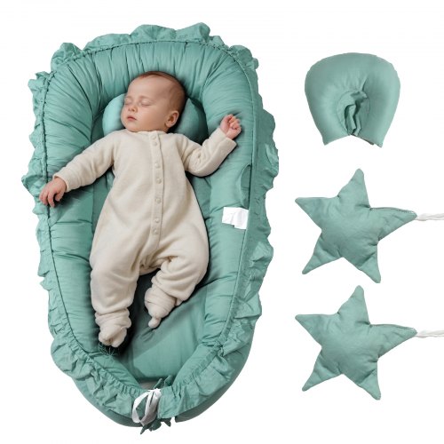 VEVOR Baby Nest, Knuffelnest, Zacht Nest voor Pasgeborenen van 100% Katoen met U-vormige Hoofdsteun en Dubbelzijdige Hoes, Baby Nest, Reisbedje met Draagtas voor Onderweg, 800x460x140mm