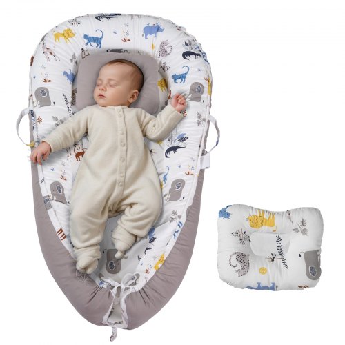 VEVOR Baby Nest, Knuffelnest, 100% Zacht Katoen, Babynest met Hoofdsteun voor Pasgeborenen, Dubbelzijdig & Machinewasbare Hoes, Reisbedje voor Thuis en Op Reis, 900x500x130cm