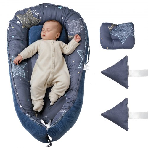 VEVOR Baby Nest, knuffelnest voor pasgeborenen, zachte ligstoel van 100% katoen met hoofdsteun en dubbelzijdige hoes, babynest met draagtas voor thuis en op reis, 900x460x140mm