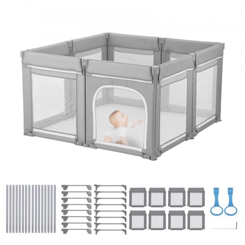 VEVOR Baby Playpen, 120 x 120 cm, Playpen, Speeltuin met Ritsdeur en Zacht Ademend Gaas, Gapless Activity Center voor Peuters van 6-24 Maanden