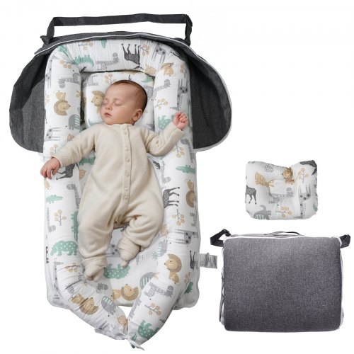 VEVOR Baby Nest, Knuffelnest, 100% Katoen, Ademend en Zacht Babybedje met Hoofdsteun, Dubbelzijdige en Wasbare Hoes, Babynest, Reisbedje voor Thuis en Op Reis, 890x470x130mm