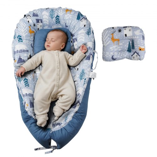 VEVOR Baby Nest, Knuffelnest, 100% Zacht Katoen, Babynest voor Pasgeborenen met Hoofdsteun en 2 Dubbelzijdige Hoezen, Reisbedje met Draagtas voor Thuis & Reizen, 900x500x140mm