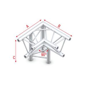 Showtec FT30-013 3-weg truss koppelstuk Apex Down, Hoek 90 + Links omlaag