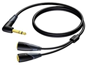 Procab CLA720/1.5 verloopkabel 1x Stereo jack haaks naar 2x Mono jack female 1.5m