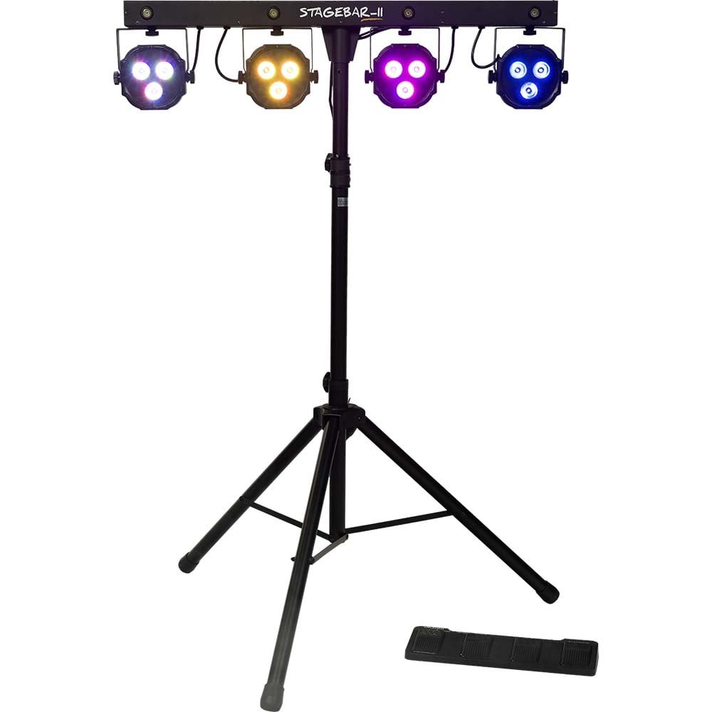 Algam Lighting Stagebar II met 4 RGB LED-parren & 4 stroboscoops op statief