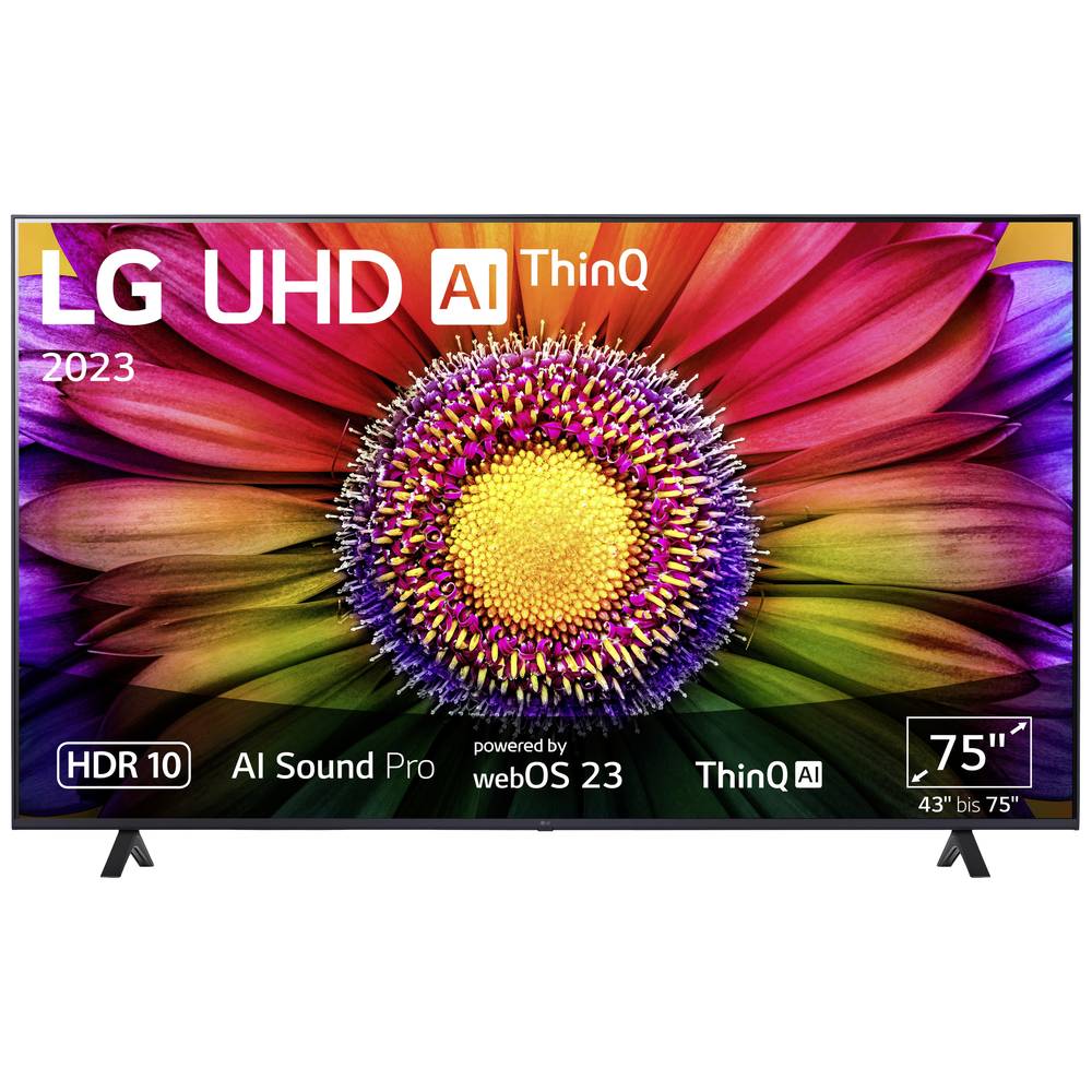 LG Electronics 75UR80006LJ.AEUD LCD-TV 190 cm 75 inch Energielabel F (A - G) CI+*, DVB-C, DVB-S2, DVB-T2, WiFi, UHD, Smart TV Zwart