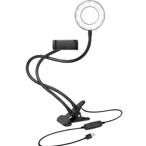 LogiLink Ring Light Ø 8,5 cm Lichtstatief Energielabel E (A - G) Incl. smartphonehouder