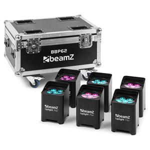 Beamz 6x BBP62 par uplights op accu + flightcase met oplaadfunctie