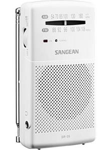 Sangean Pocket Radio with Built-In Speaker - AM/FM - Wit