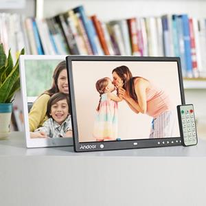 Andoer 15 inch L-scherm LED digitale fotolijst Desktopalbum 1280 * 800 HD muziek / video / EU Plug zwart