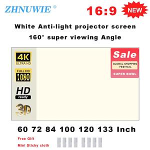 Kingglory ZHNUWIE-projectorscherm Wit raster Anti-licht 16:9 projectiescherm voor thuis 72 84 100 120 133 inch draagbare reflecterende 60 inch