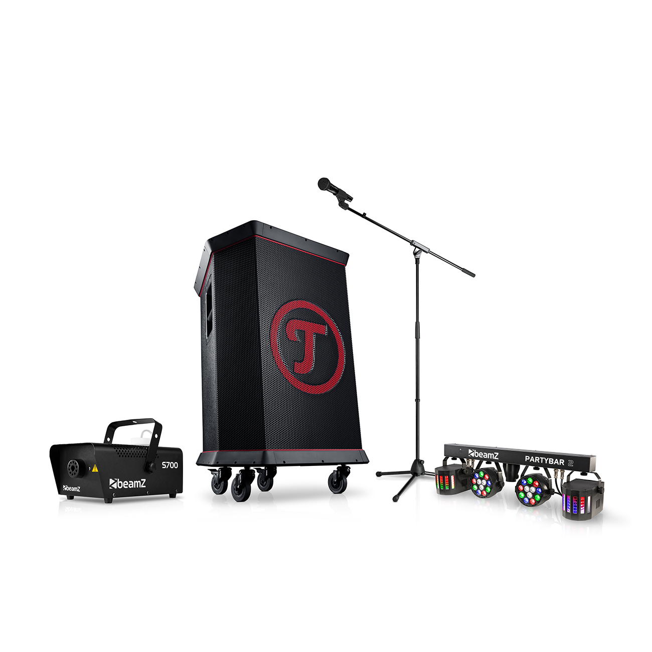 ROCKSTER + PartyBar2 + Rookmachine+ Shure PGA58 + statief Zwart