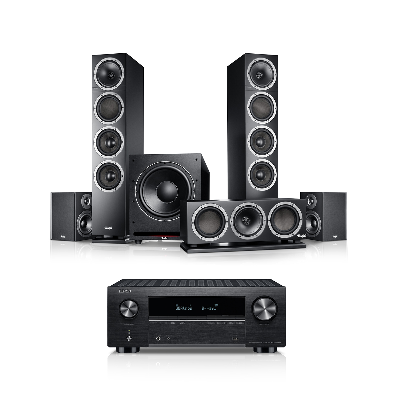 Teufel THEATER 500 Surround + DENON X3800H 5.1-Set Zwart