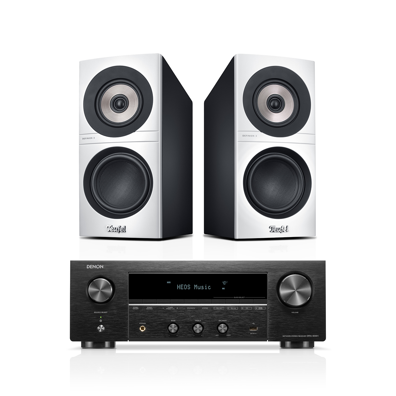 Teufel DEFINION 3S + DENON DRA-900H Wit/zwart