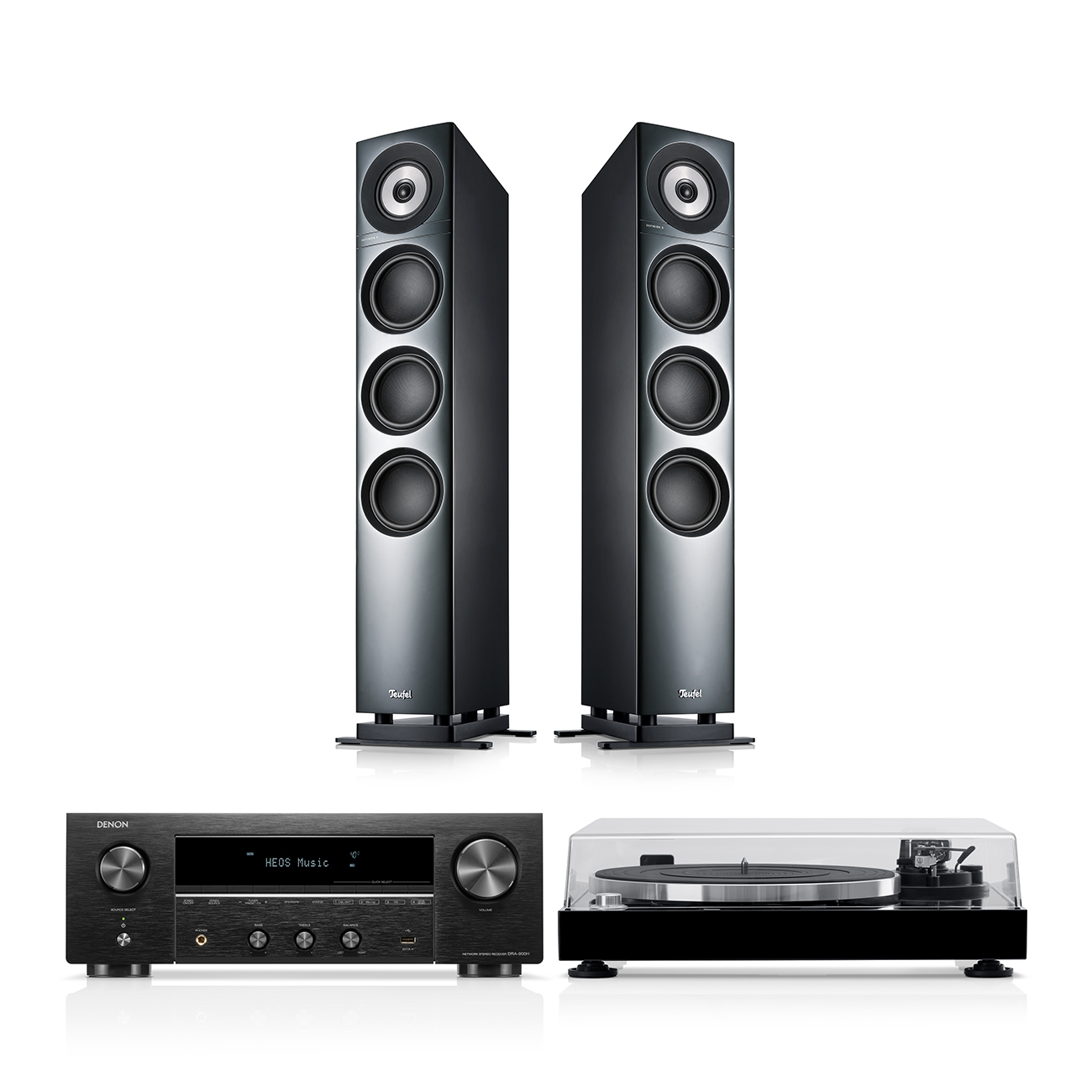 Teufel DEFINION 3 + DENON DRA-900H + DUAL DT 500 Antraciet/Schwarz