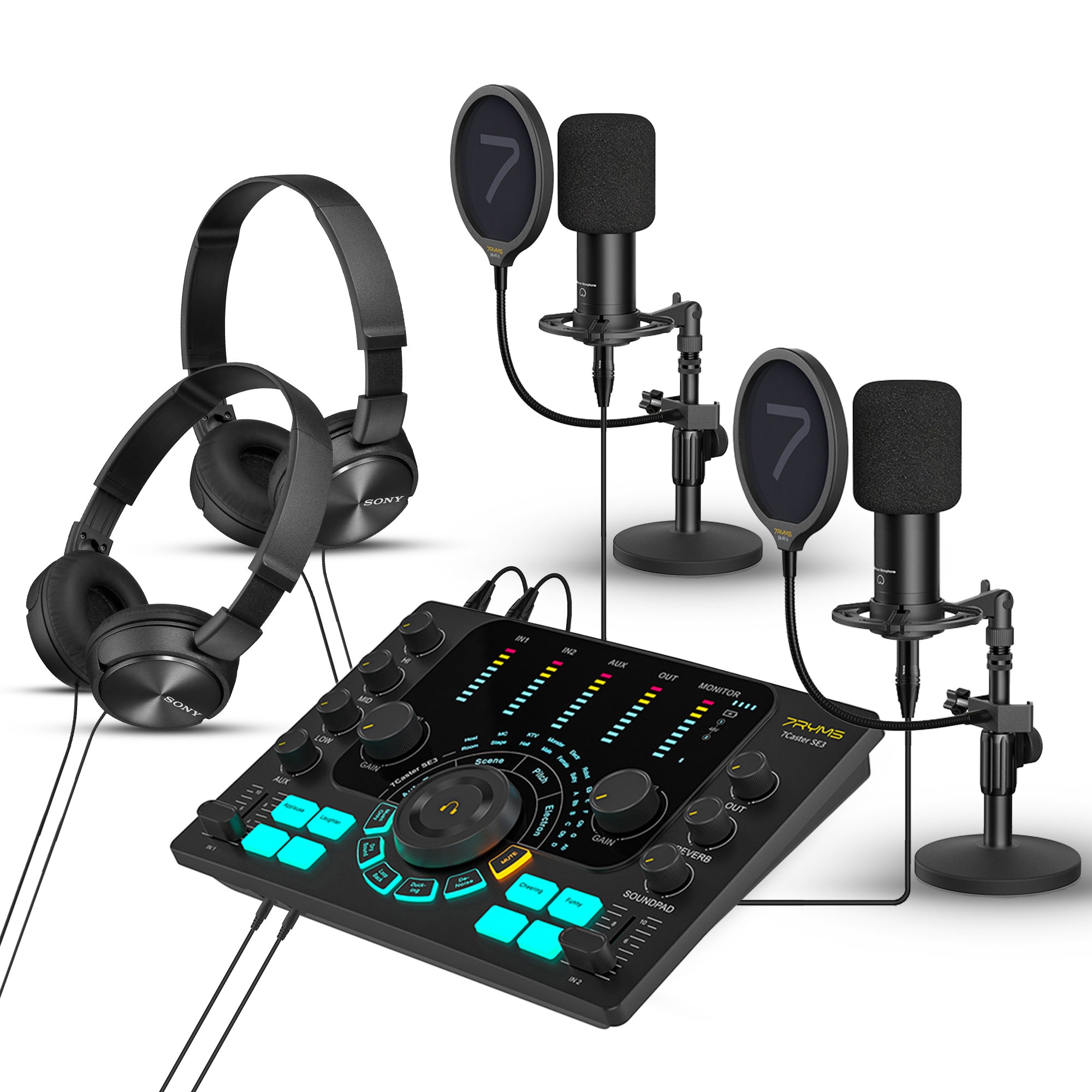 7RYMS Podcast Kit Duo - Caster, 2x microfoon, 2x koptelefoon