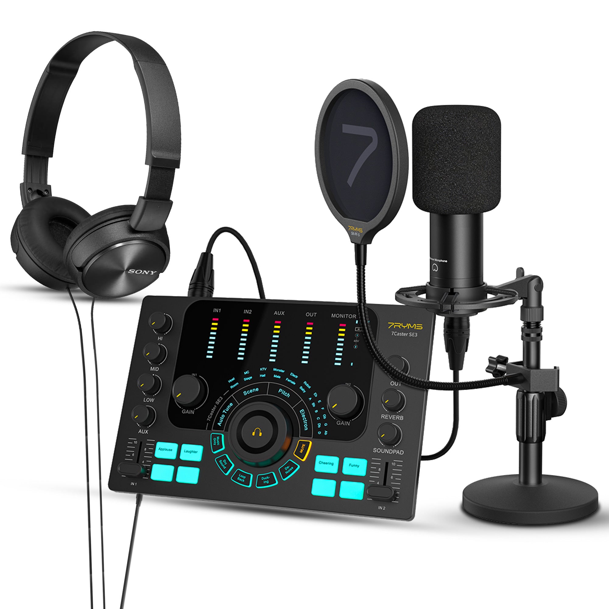 7RYMS Podcast Kit Solo - Caster, microfoon, koptelefoon