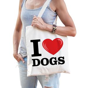 Katoenen tasje i love dogs/ honden