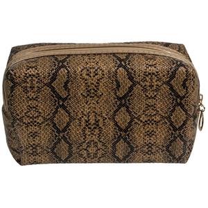 Toilettas/make-up tas slangen print bruin 18 cm voor dames Grijs
