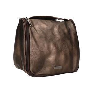 Toilettas/make-up tas bruin metallic voor dames