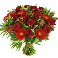 Boeketcadeau Rode rozen en rode bloemen
