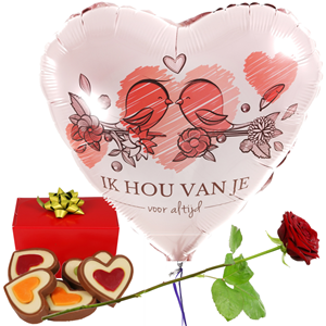 Boeketcadeau I hou van je hart ballon en chocolade bezorgen