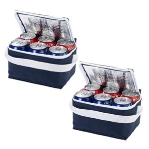 Bullet 2x stuks mini koeltas navy/wit 20 cm voor 6/sixpack blikjes 3,5 liter -