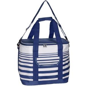 Bellatio Koeltas draagtas schoudertas blauw/wit gestreept 28 x 18 x 29 cm 12 liter -