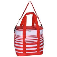 Bellatio Grote koeltas draagtas schoudertas rood/wit gestreept 33 x 23 x 36 cm 24 liter -