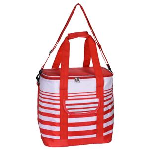 Bellatio Grote koeltas draagtas schoudertas rood/wit gestreept 33 x 23 x 36 cm 24 liter -