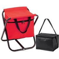 Bellatio Opvouwbare stoel met ingebouwde koeltas en extra kleine koeltas rood/zwart -