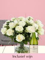 Surprose Wit rozenboeket + gratis witte Viognier wijn | Rozen online bestellen & versturen | .nl