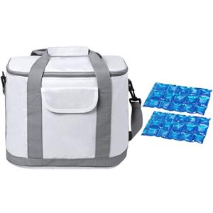 Bellatio Grote koeltas draagtas/schoudertas wit met 2 stuks flexibele koelelementen 22 liter -