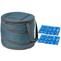 Bellatio Opvouwbare koeltas blauw/grijs met 2 stuks flexibele koelelementen 15 liter -