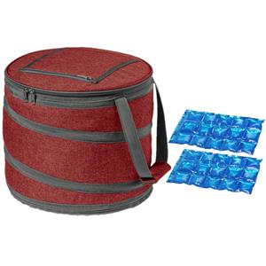 Bellatio Opvouwbare koeltas rood/grijs met 2 stuks flexibele koelelementen 15 liter -