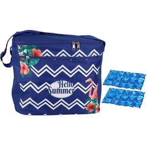 Gerim Koeltas schoudertas blauw met zomer print met 2 stuks flexibele koelelementen 18 liter -