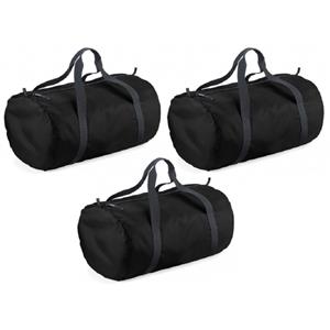 Bagbase 3x stuks zwarte ronde polyester sporttas/weekendtas 50 x 30 x 26 cm -