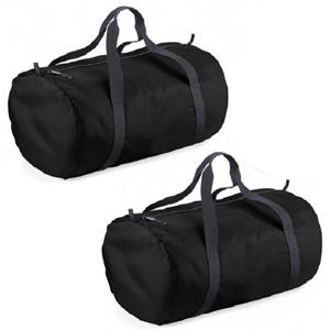 Bagbase 2x stuks zwarte ronde polyester sporttas/weekendtas 50 x 30 x 26 cm -