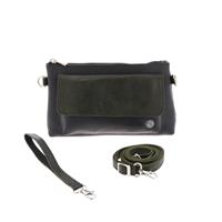 Crossbody tasje en clutch inéén van autoband en ecoleer - Dulce - donkergroen