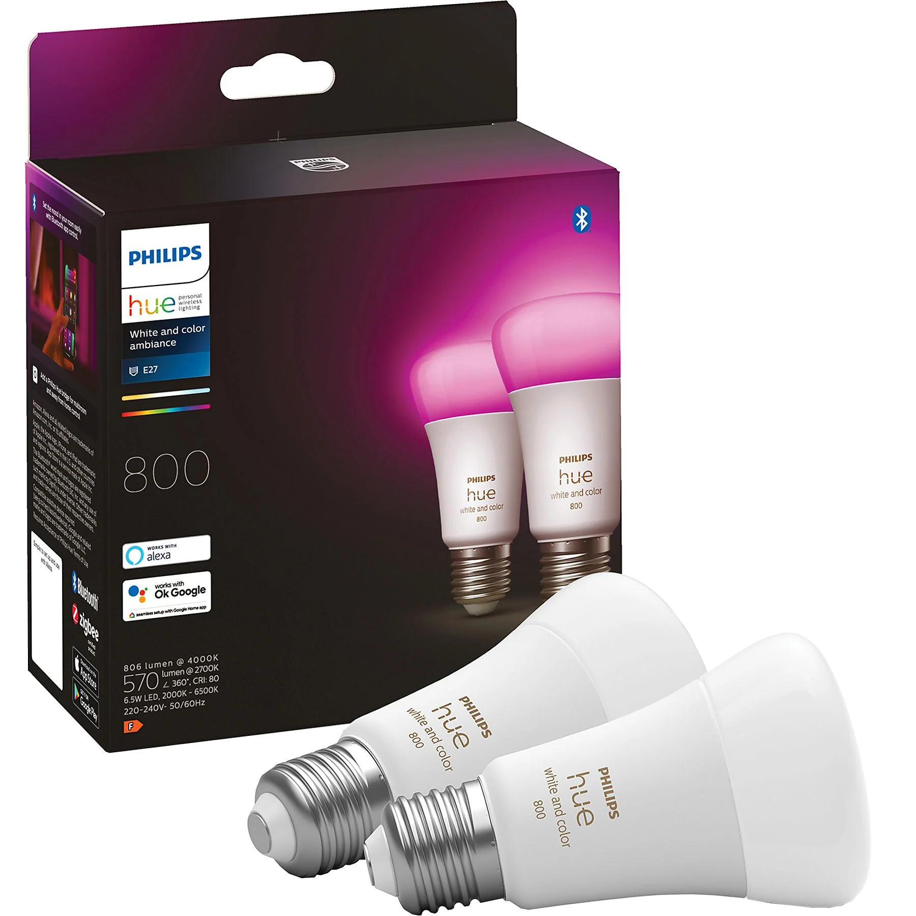 Philips Hue Bluetooth White & Color Ambiance LED E27 60W 570lm Doppelpack