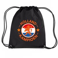 Bellatio Holland Kampioen Leeuw Nylon Supporter Rugzakje/sporttas Zwart - Ek/ Wk Voetbal / Koningsdag - Gymtasje - Zwemtasje