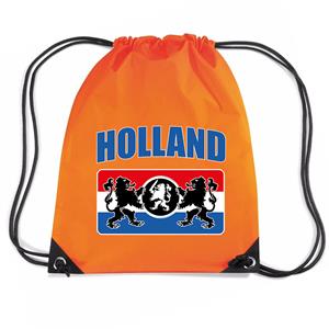 Bellatio Holland Met Wapenschild Nylon Supporter Rugzakje/sporttas Oranje - Ek/ Wk Voetbal / Koningsdag - Gymtasje - Zwemtasje