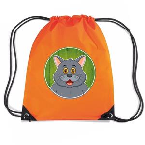 Bellatio Grijze Katten / Poes Rugtas / Gymtas Oranje Voor Kinderen - Gymtasje - Zwemtasje