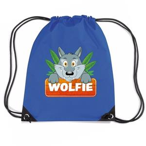 Bellatio Wolfie De Wolf Rugtas / Gymtas Blauw Voor Kinderen - Gymtasje - Zwemtasje