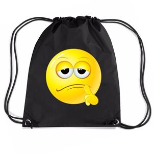 Nylon Emoticon Smile Bedenkelijk Rugzak Zwart Met Rijgkoord - Rugzak