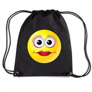 Bellatio Nylon Emoticon Smile Diva Rugzak Zwart Met Rijgkoord - Rugzak