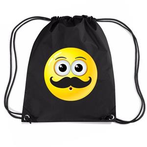 Bellatio Nylon Emoticon Smile Snor Rugzak Zwart Met Rijgkoord - Rugzak