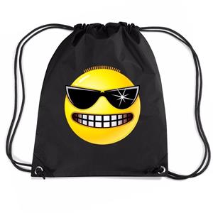 Bellatio Nylon Emoticon Smile Stoer Rugzak Zwart Met Rijgkoord - Rugzak