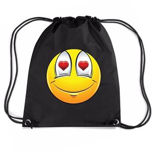 Bellatio Nylon Emoticon Smile Verliefd Rugzak Zwart Met Rijgkoord - Rugzak